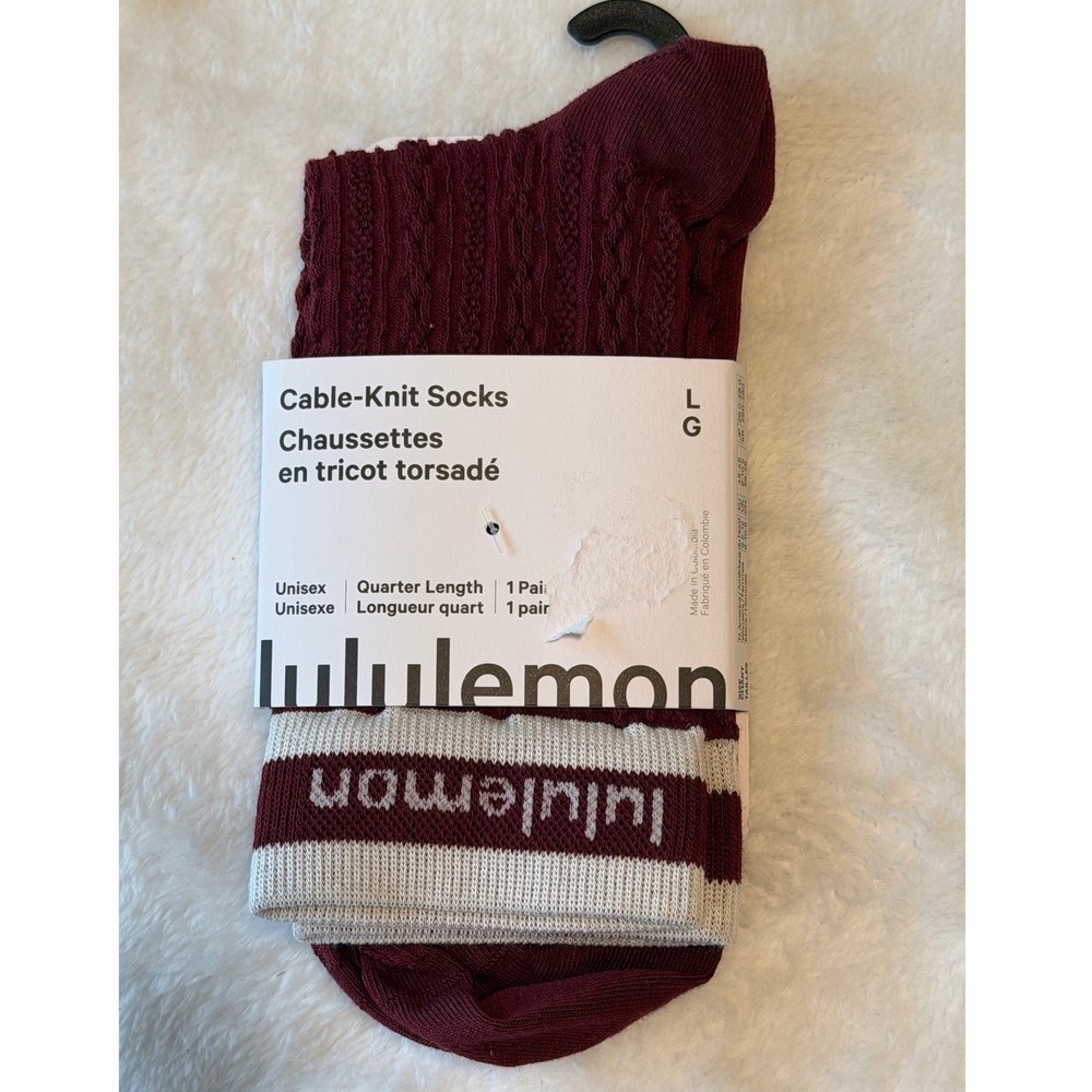 Lululemon Cable-Knit Quarter Length Socks Burgundy Red BBAY/CABA Unisex Large